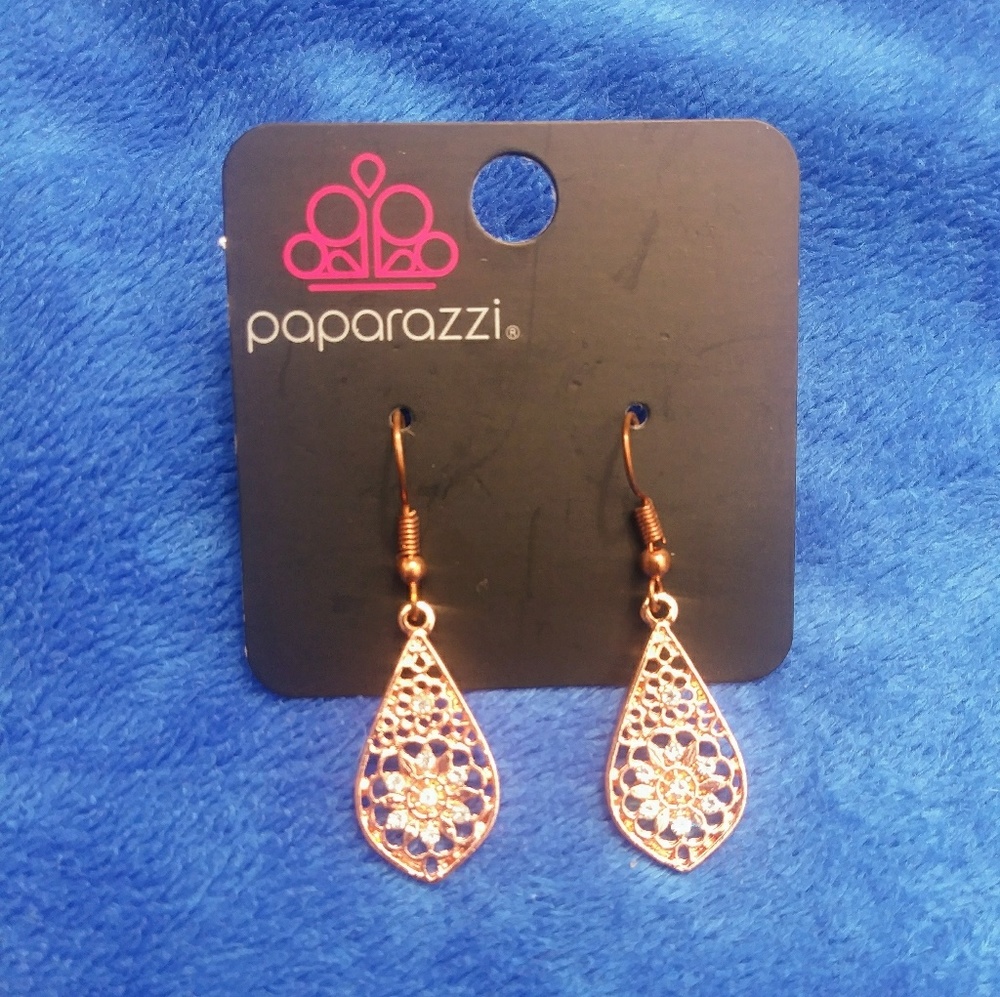 Copper and diamond earrings